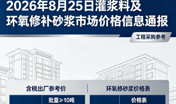 临夏2026年8月25日灌浆料及环氧修补砂浆市场价格信息通报